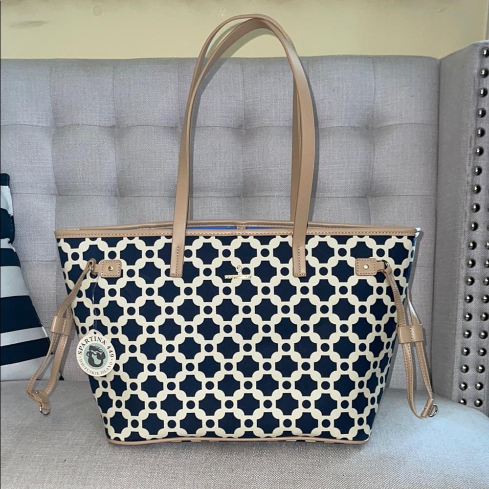 NWT Spartina 449 Blue and Tan Tote Bag with Elegant Design